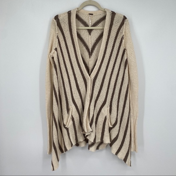 Free People Circle back Oversized Striped Asymmetrical Knit Cardigan Sweater - Picture 1 of 16